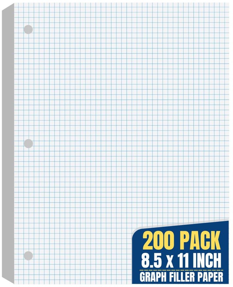 1InTheOffice Graph Paper Loose Leaf, Graph Ruled Filler Paper, 8.5 x 11, 200 Sheets/Pack, White - Image 1